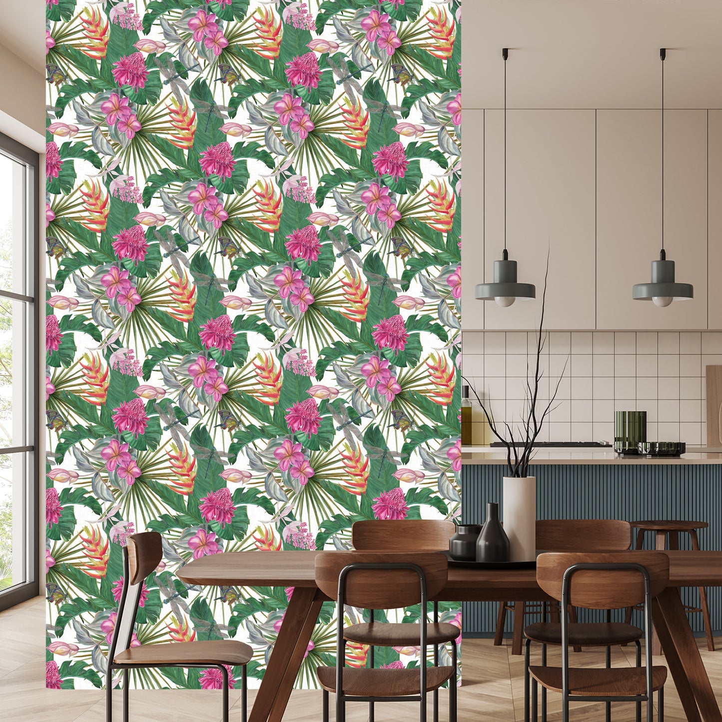 Wallpaper Beautiful Leaves Exotic Flowers