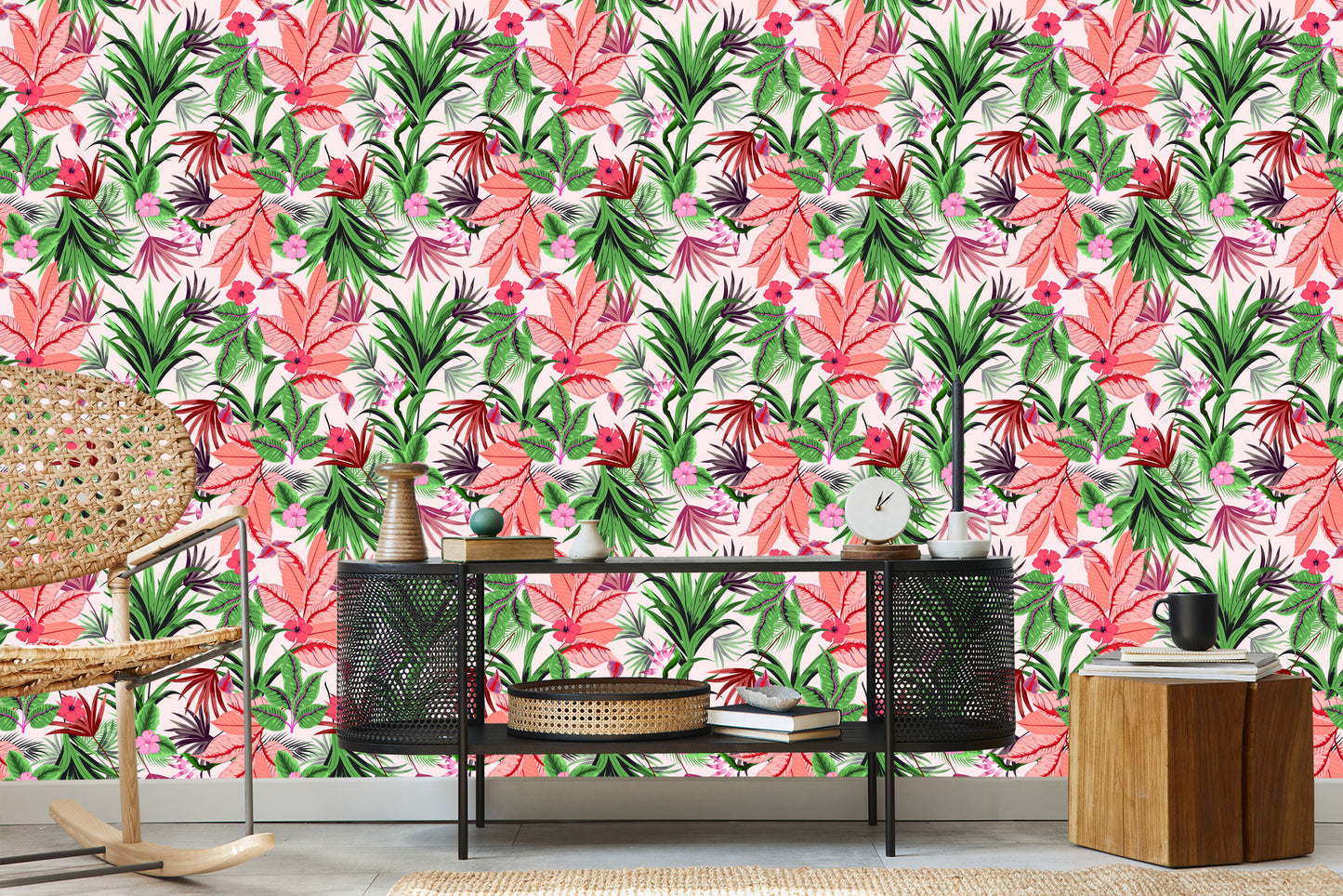 Wallpaper Exotic Tropical Leaves And Flowers