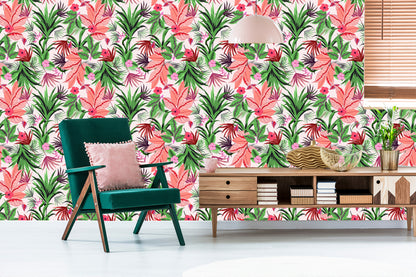Wallpaper Exotic Tropical Leaves And Flowers