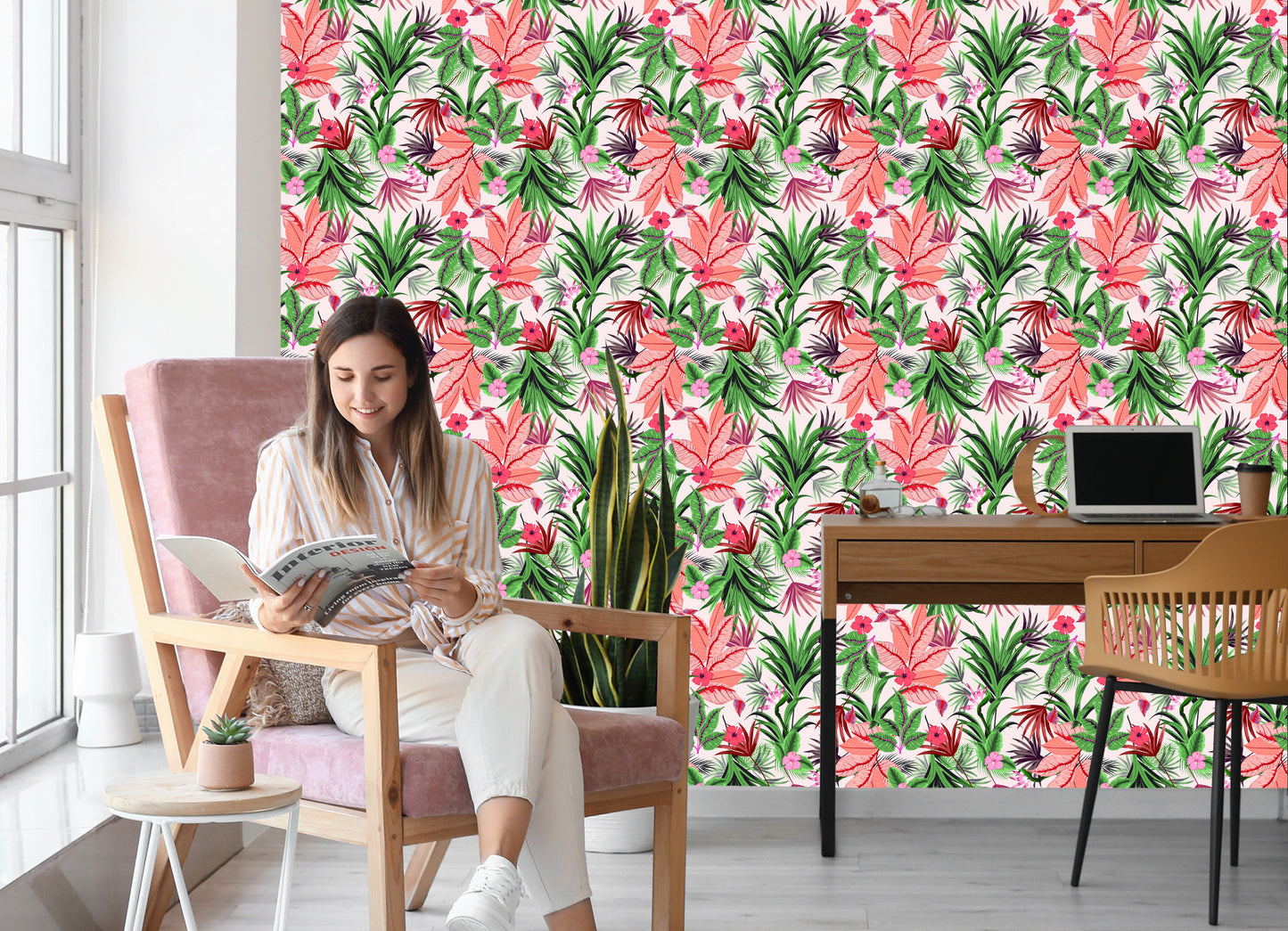 Wallpaper Exotic Tropical Leaves And Flowers