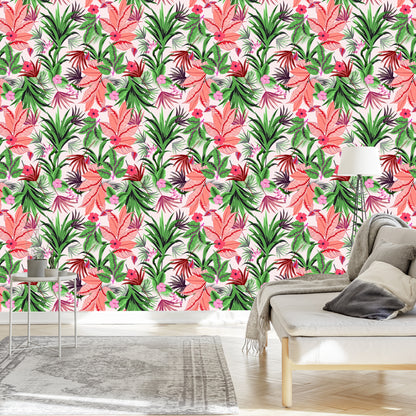 Wallpaper Exotic Tropical Leaves And Flowers