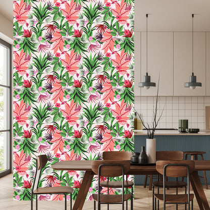 Wallpaper Exotic Tropical Leaves And Flowers