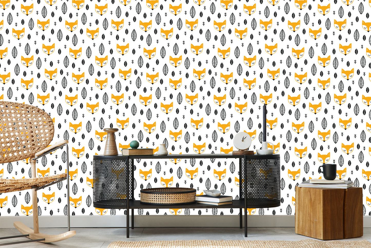 Wallpaper Sleeping Foxes And Black And White Leaves