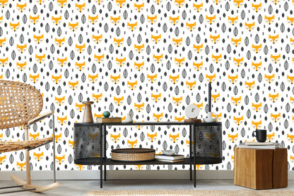 Wallpaper Sleeping Foxes And Black And White Leaves