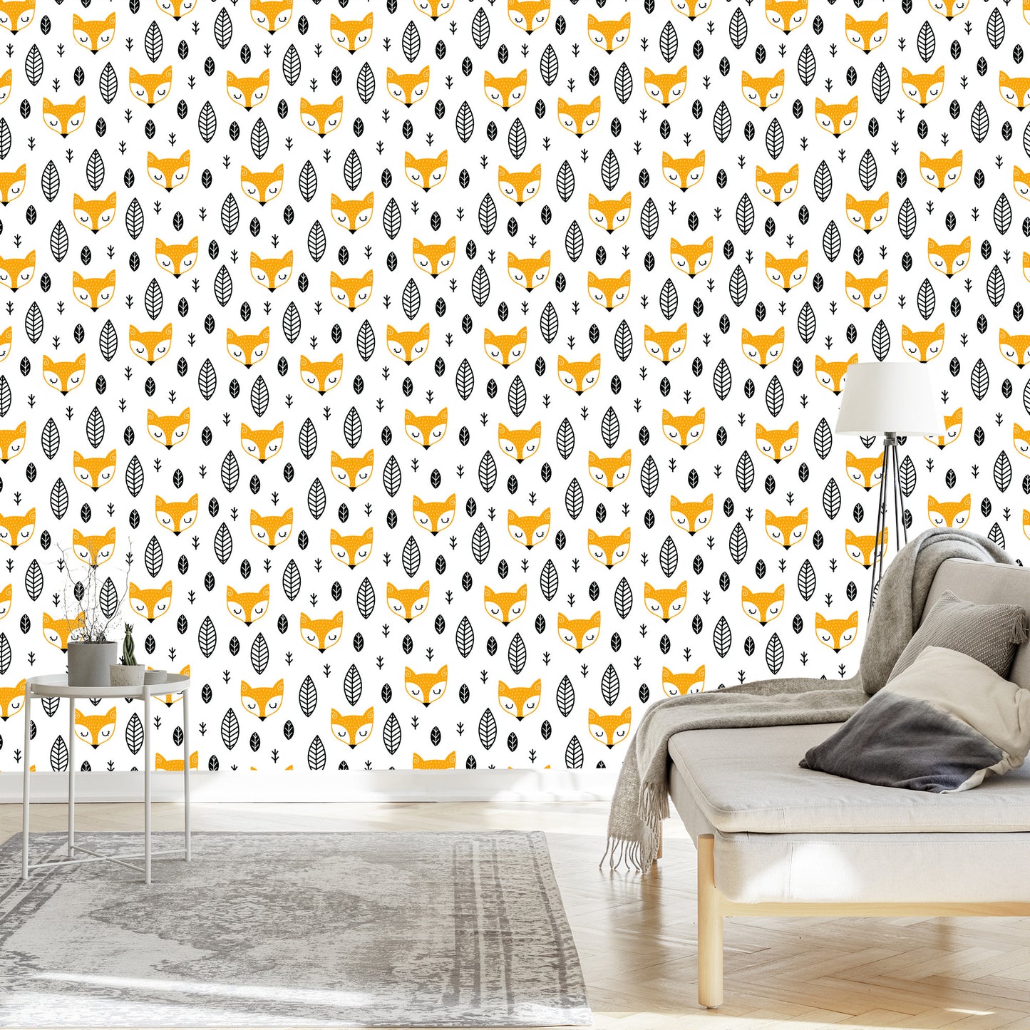 Wallpaper Sleeping Foxes And Black And White Leaves