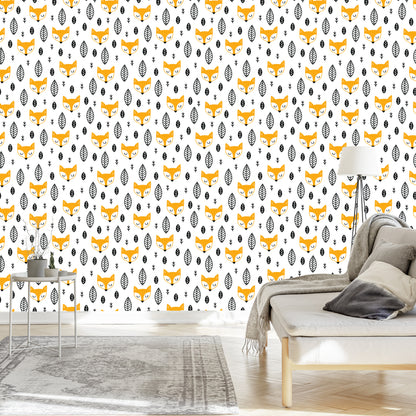 Wallpaper Sleeping Foxes And Black And White Leaves
