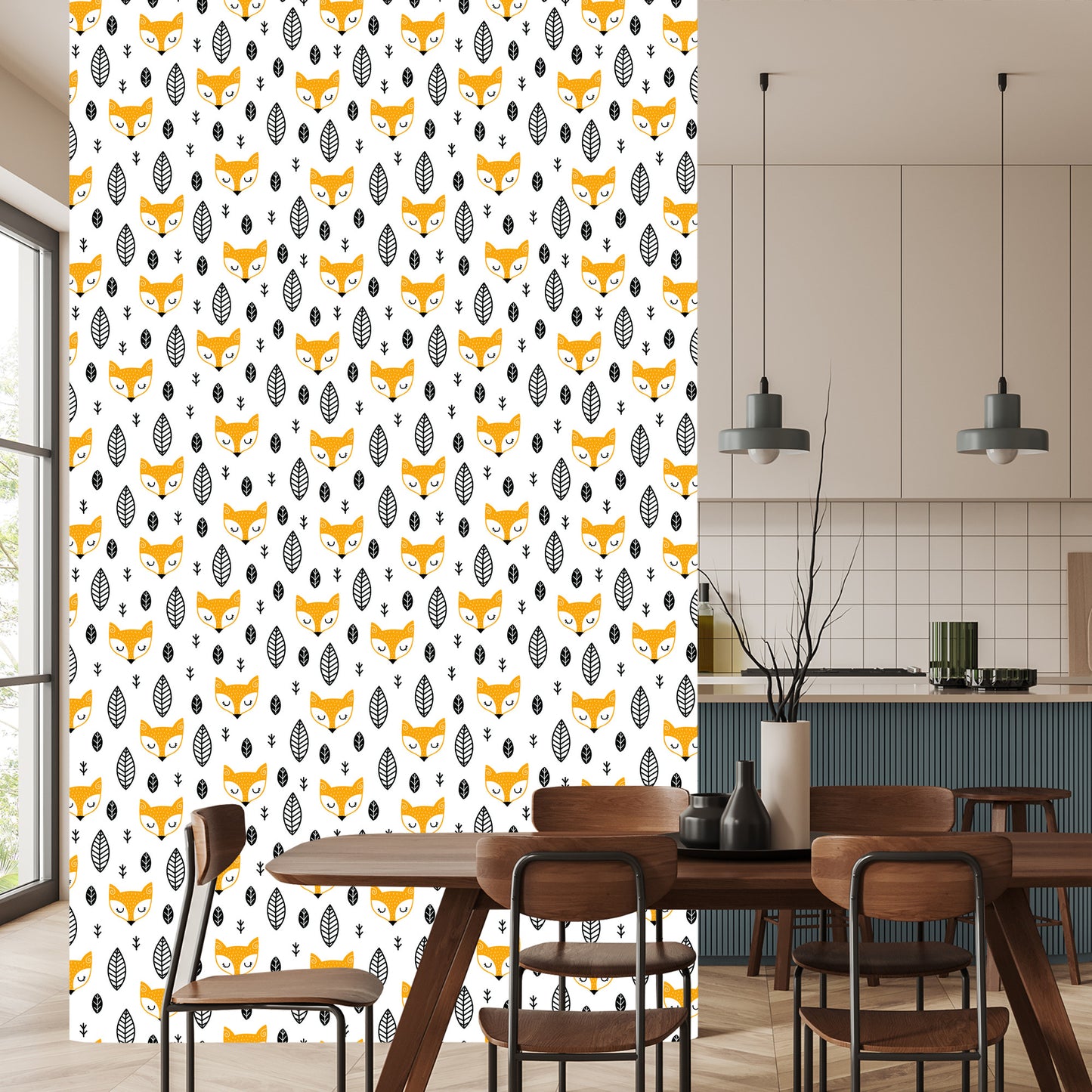 Wallpaper Sleeping Foxes And Black And White Leaves