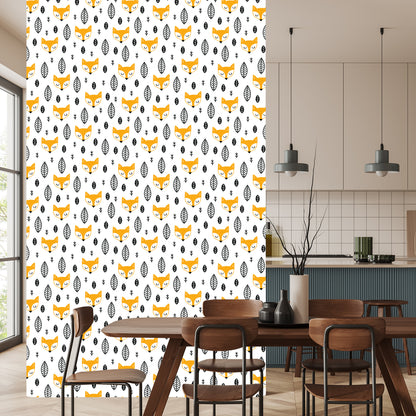Wallpaper Sleeping Foxes And Black And White Leaves