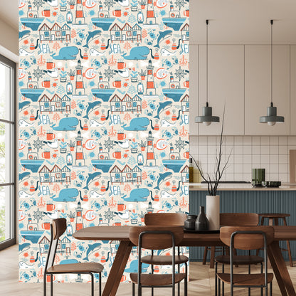 Wallpaper Marine Animals - Scandinavian Style