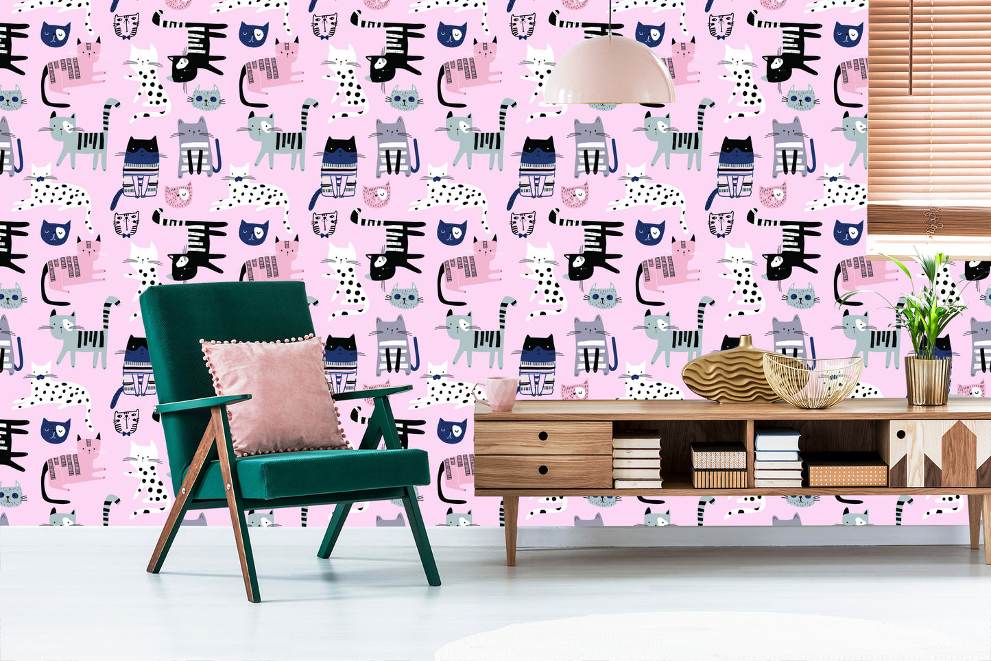 Wallpaper Colorful Cats On Pink Background