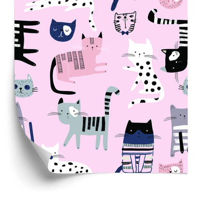 Wallpaper Colorful Cats On Pink Background