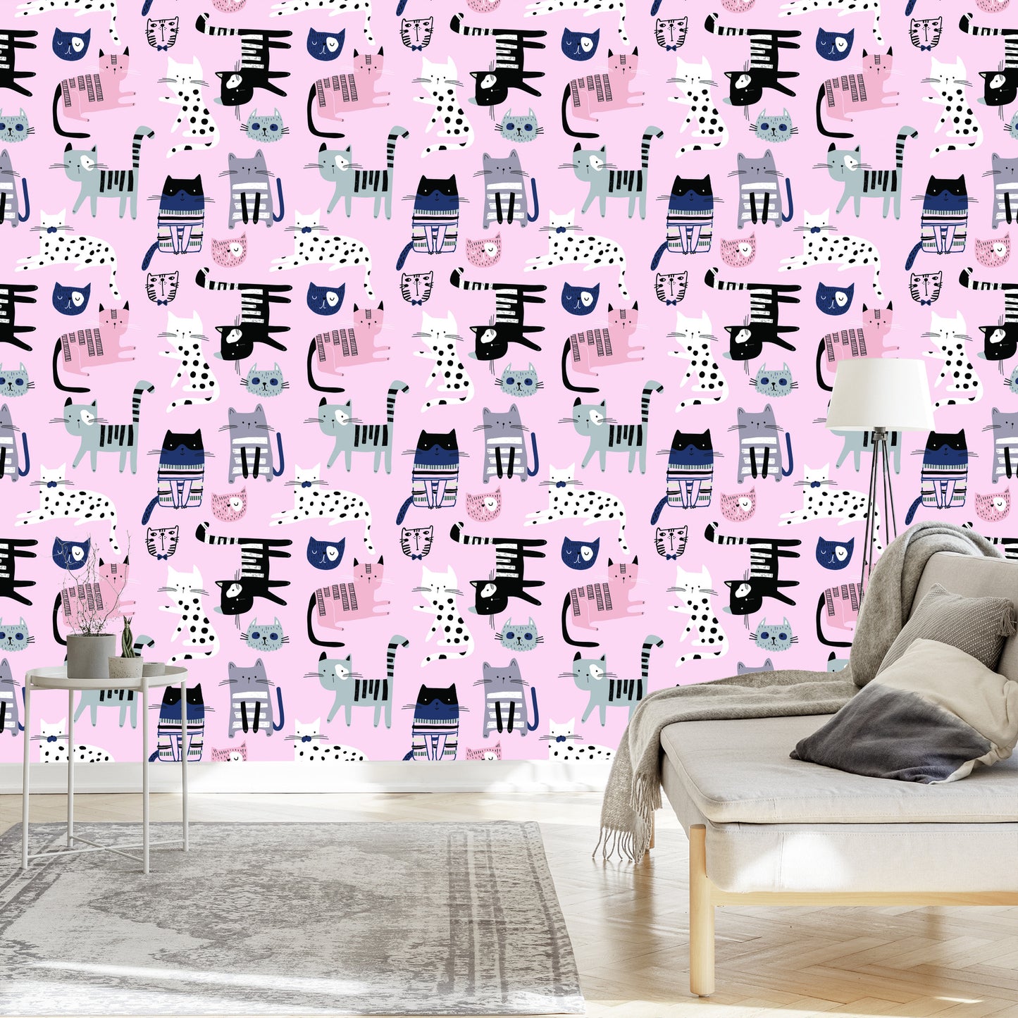 Wallpaper Colorful Cats On Pink Background