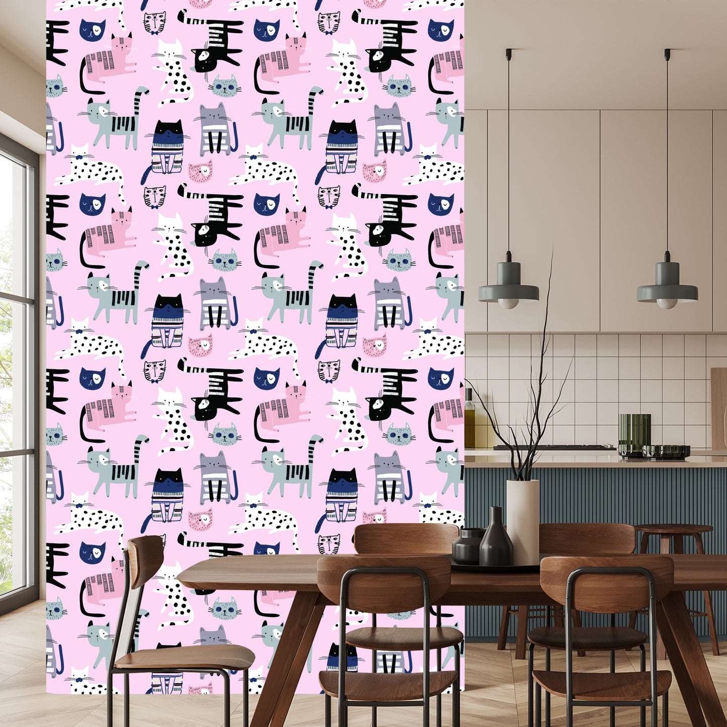 Wallpaper Colorful Cats On Pink Background