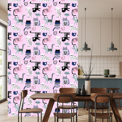 Wallpaper Colorful Cats On Pink Background