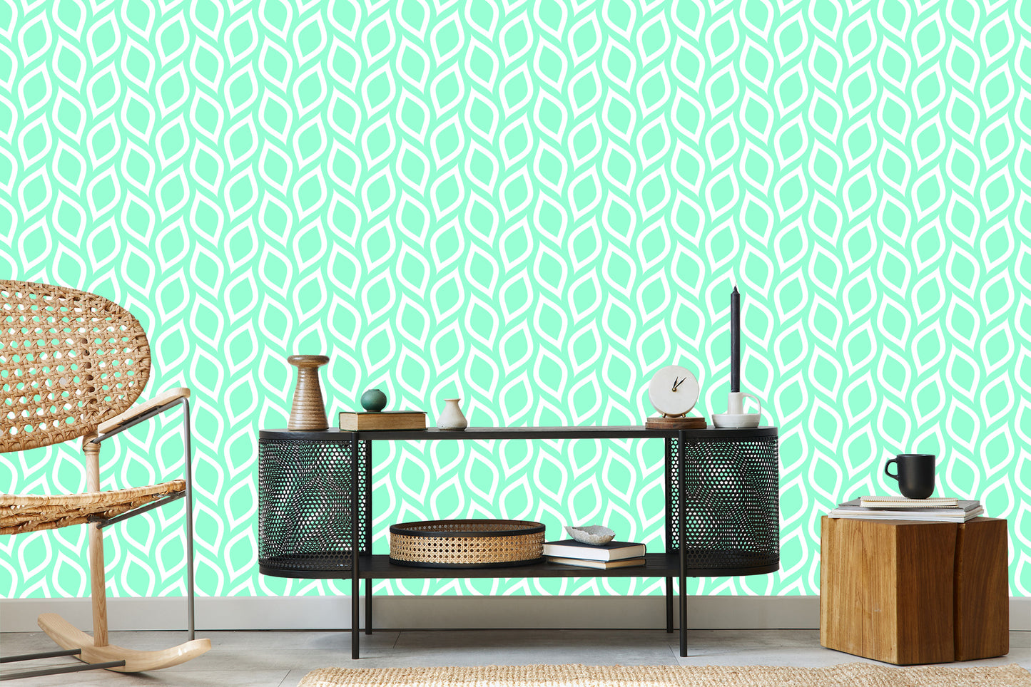 Wallpaper Turquoise Lemons In Retro Style