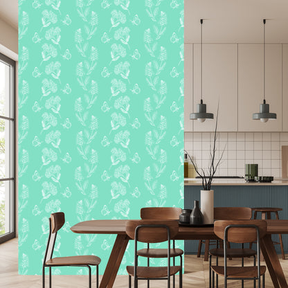Wallpaper Herbs And Butterflies On A Turquoise Background