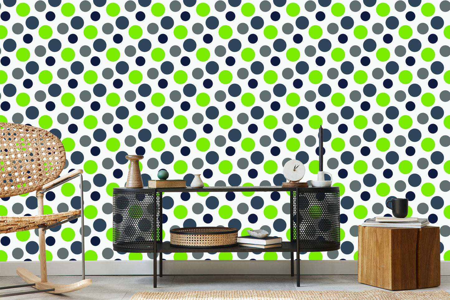 Wallpaper Grey And Green Dots