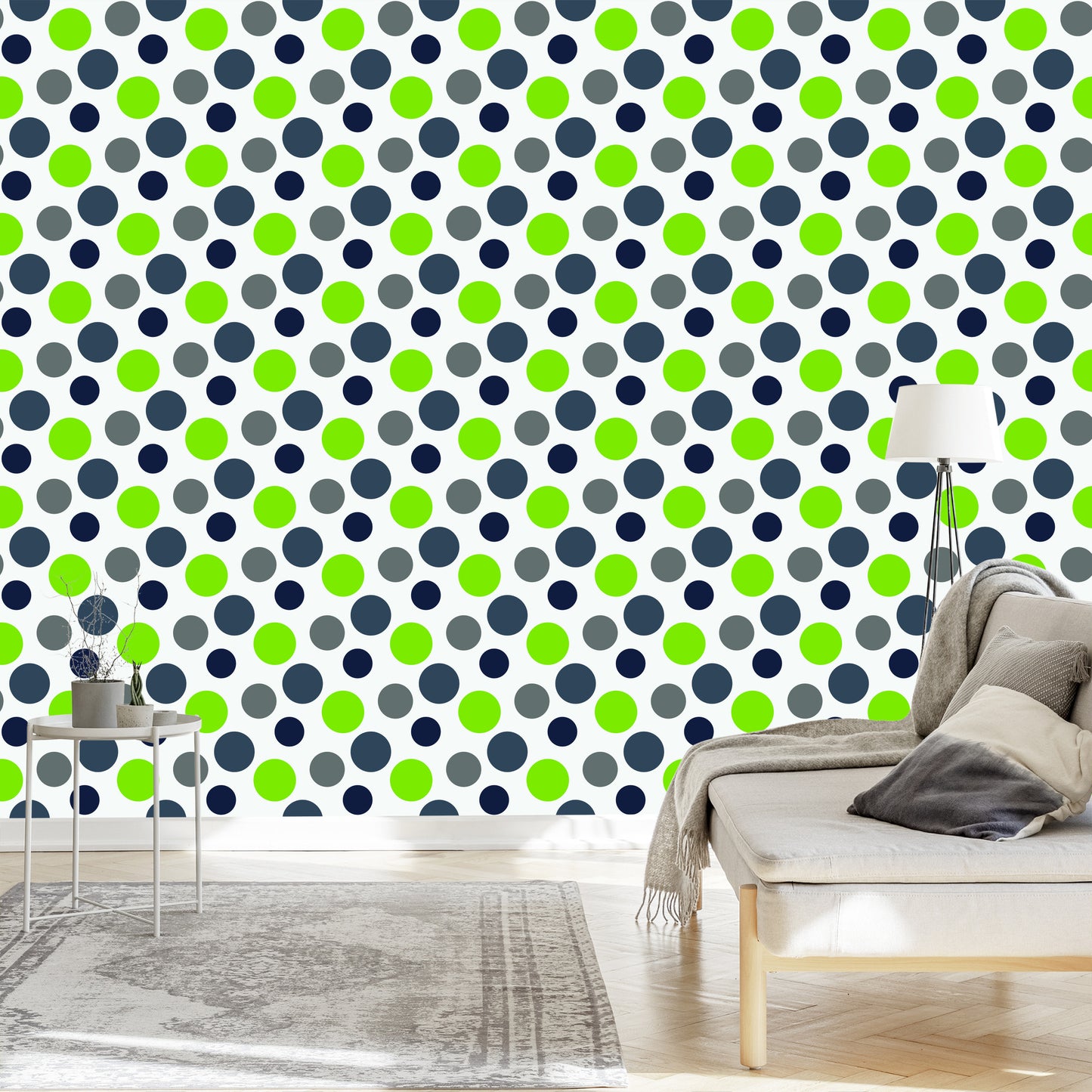 Wallpaper Grey And Green Dots