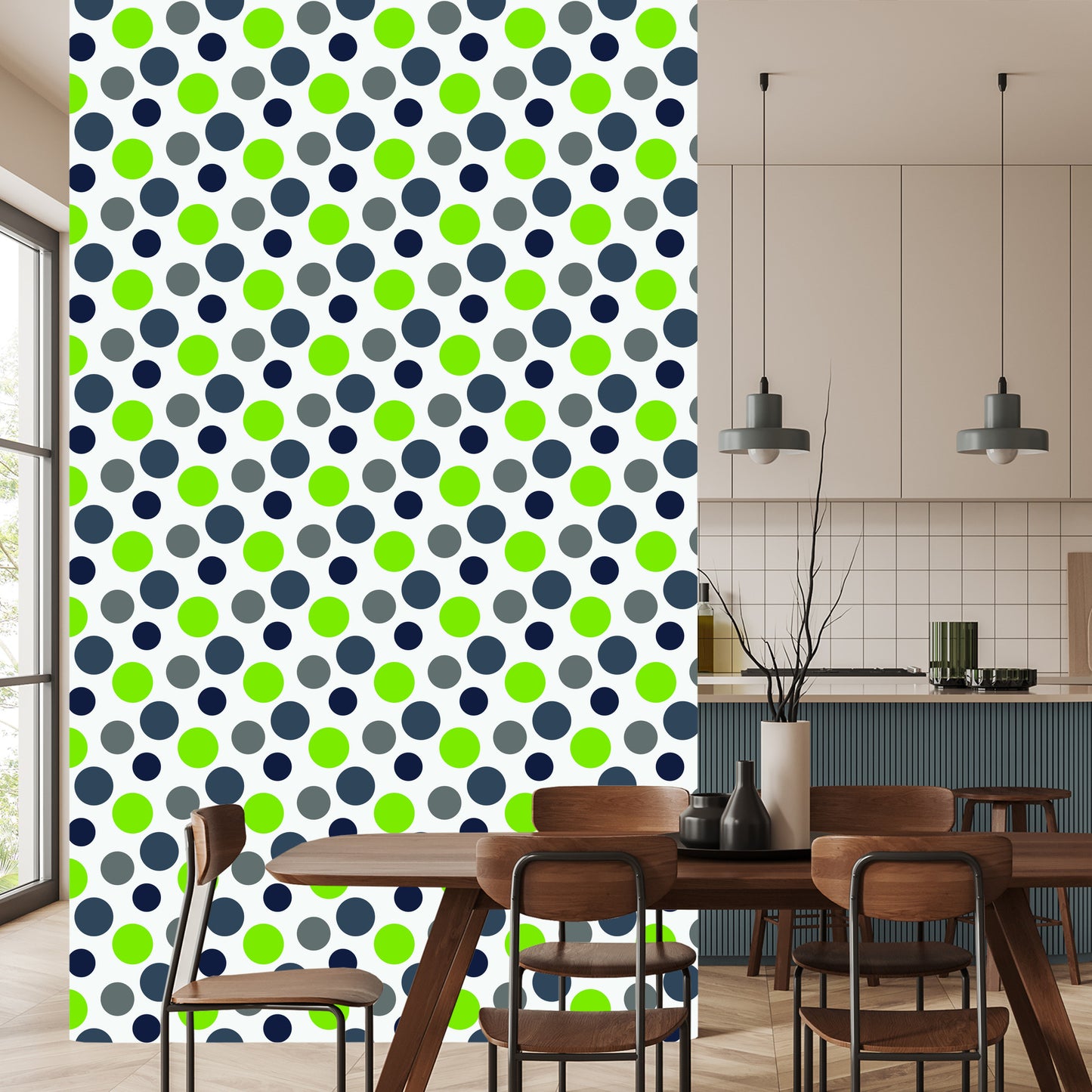 Wallpaper Grey And Green Dots