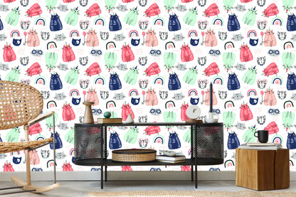 Wallpaper Cats And Rainbows In Scandinavian Style