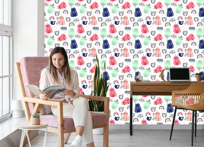 Wallpaper Cats And Rainbows In Scandinavian Style