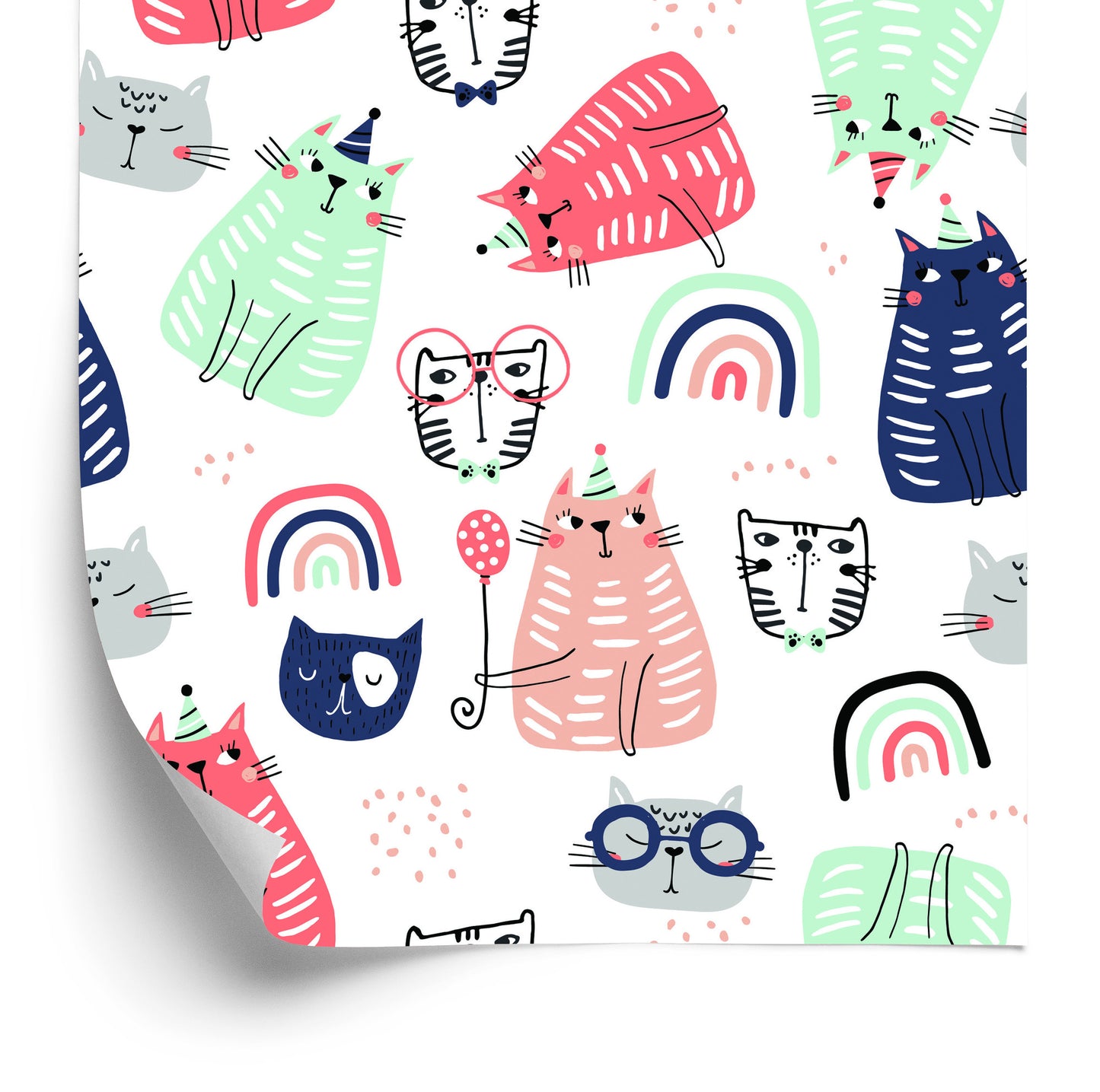 Wallpaper Cats And Rainbows In Scandinavian Style