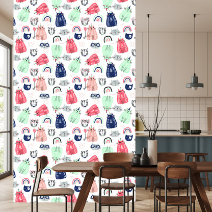 Wallpaper Cats And Rainbows In Scandinavian Style