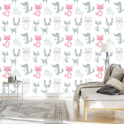 Wallpaper Smiling Animals In Pastel Colors