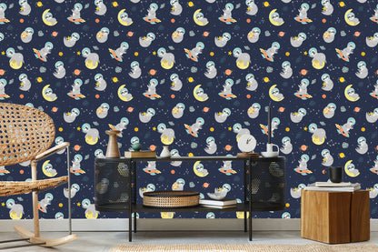 Wallpaper Cosmic Sloths Hugging Planets, Stars And Moons