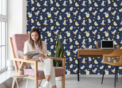 Wallpaper Cosmic Sloths Hugging Planets, Stars And Moons