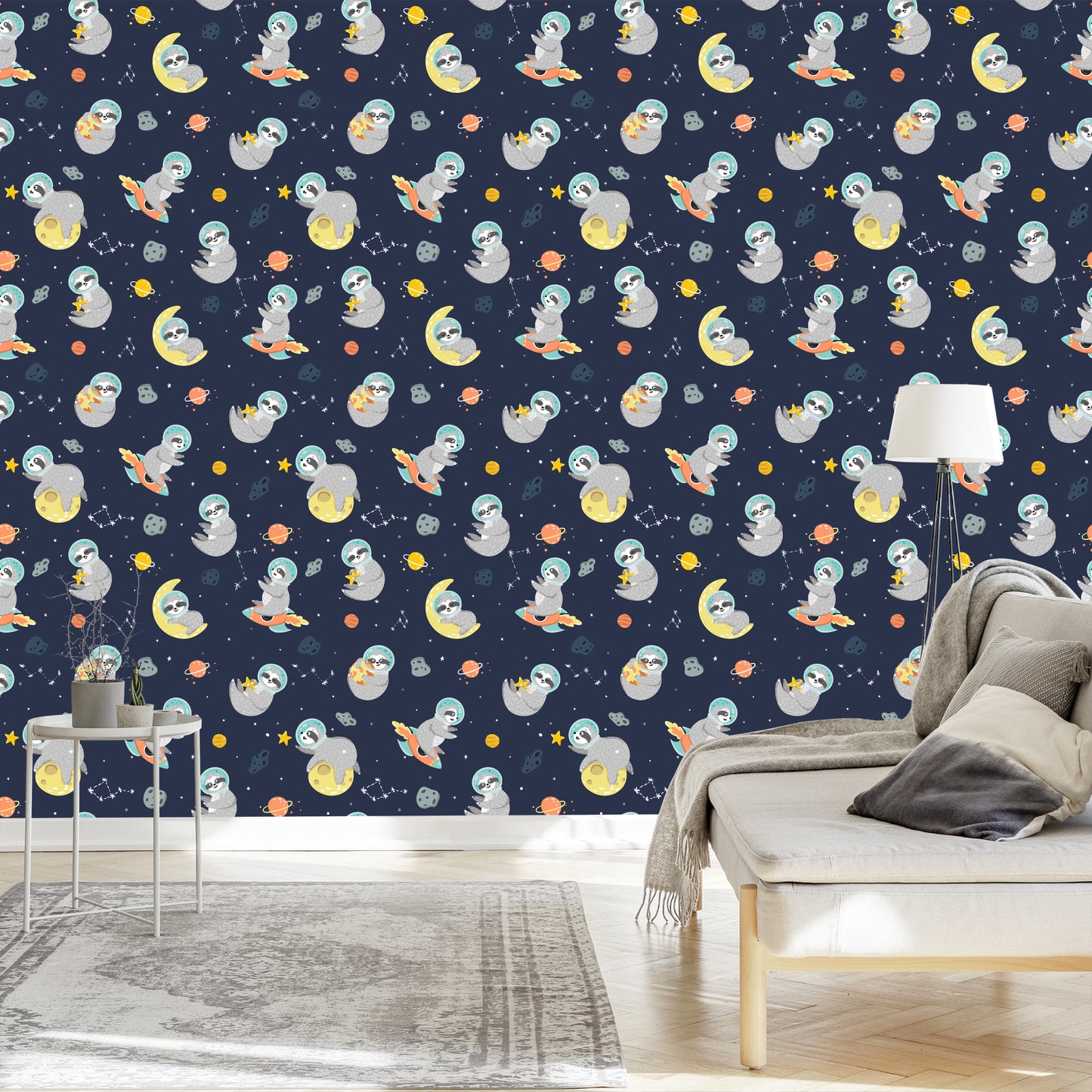Wallpaper Cosmic Sloths Hugging Planets, Stars And Moons
