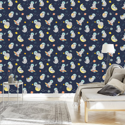 Wallpaper Cosmic Sloths Hugging Planets, Stars And Moons