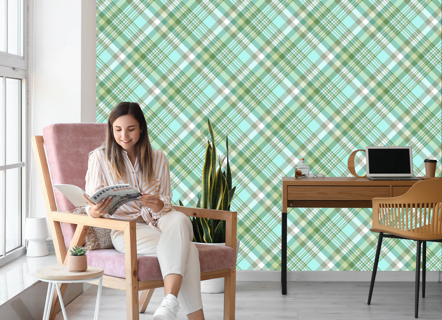Wallpaper Fashionable Colorful Check Pattern