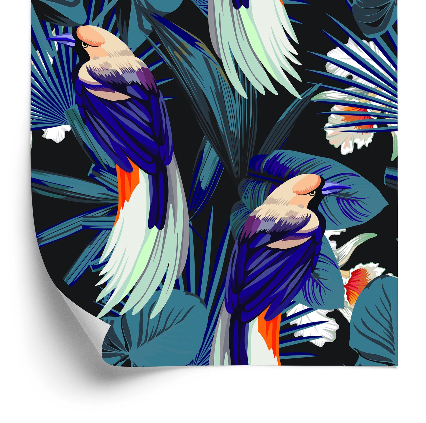 Wallpaper Tropical Birds, Flowers And Leaves