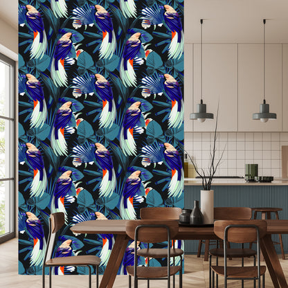 Wallpaper Tropical Birds, Flowers And Leaves