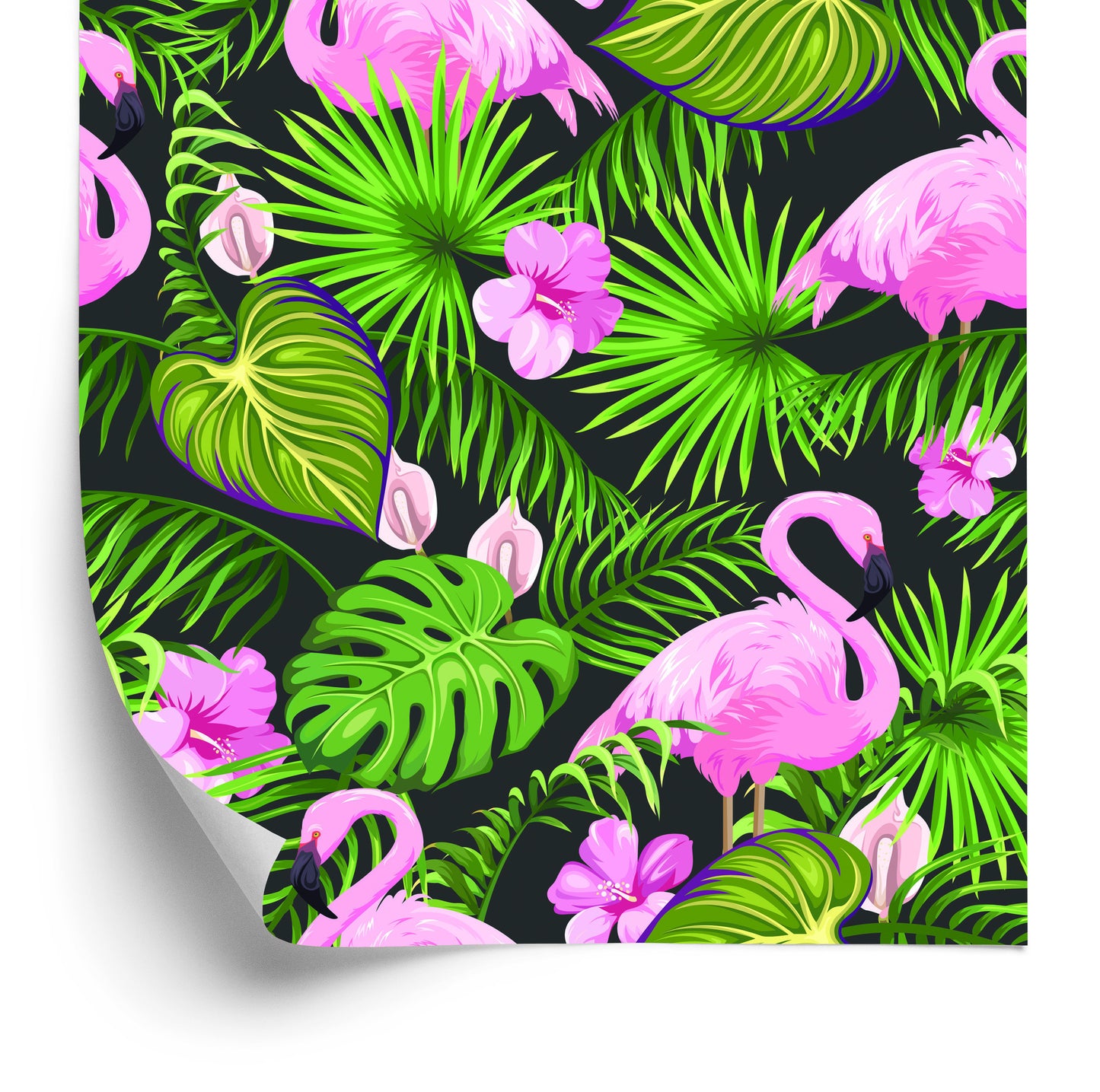 Wallpaper Tropical - Flamingos, Leaves And Flowers