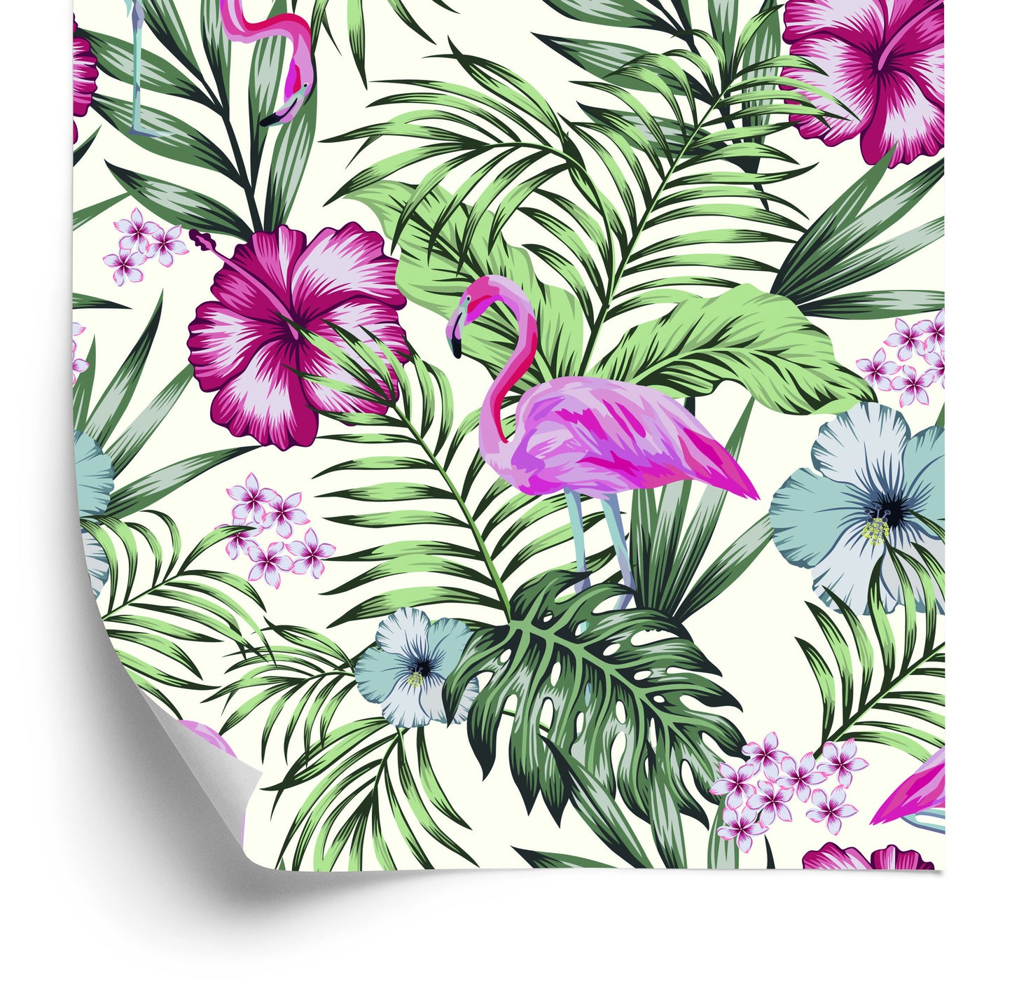 Wallpaper Tropical - Flamingos, Leaves And Flowers