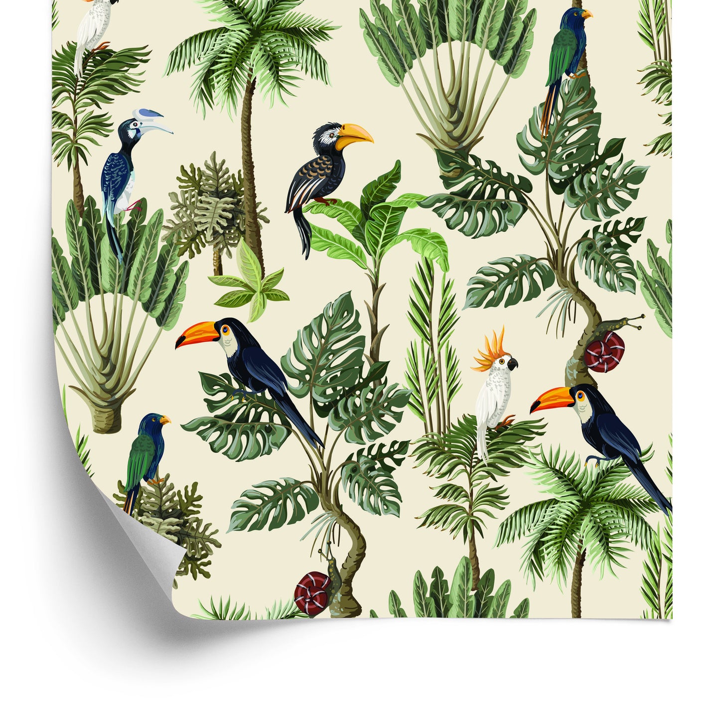 Wallpaper Exotic Birds And Plants In Vintage Style