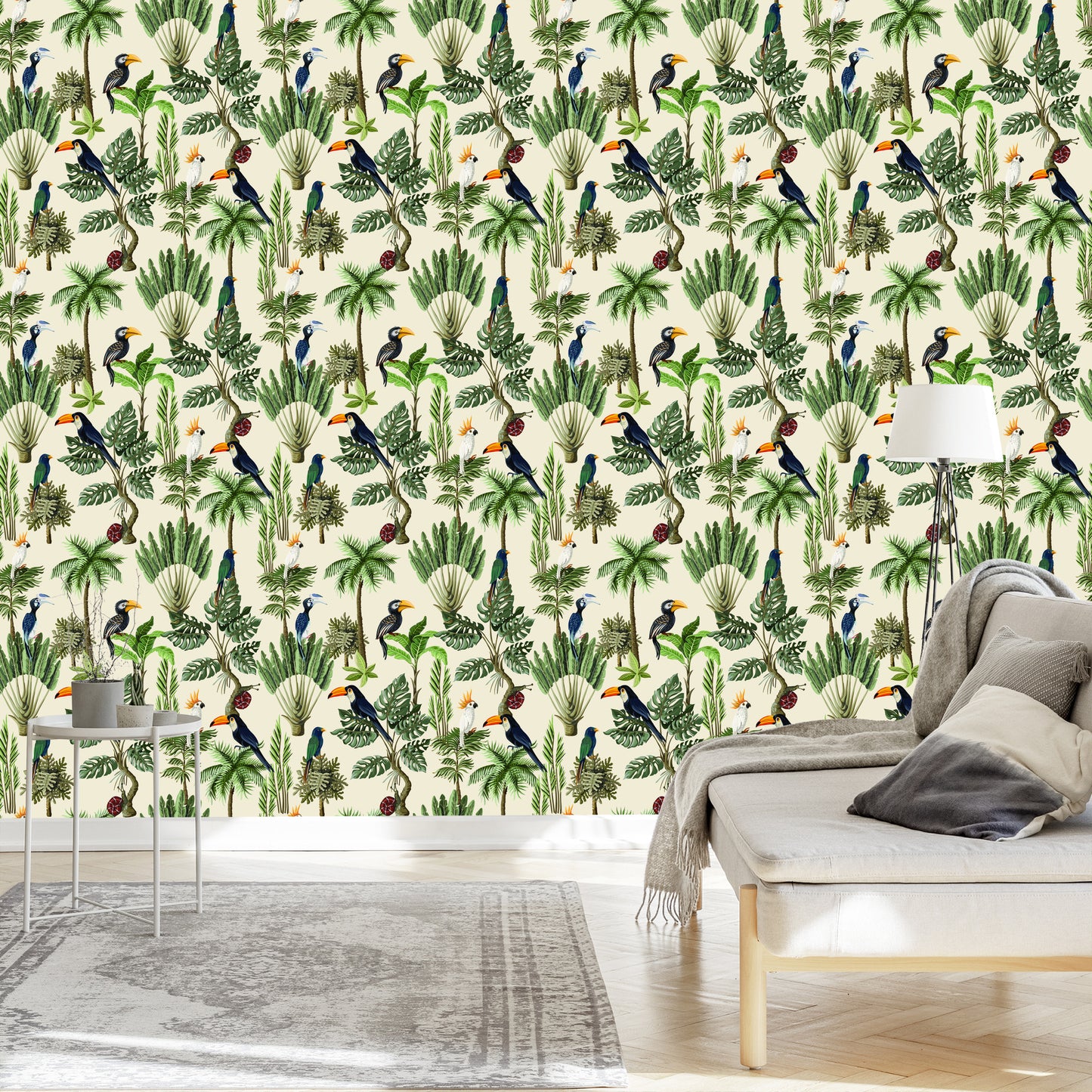 Wallpaper Exotic Birds And Plants In Vintage Style