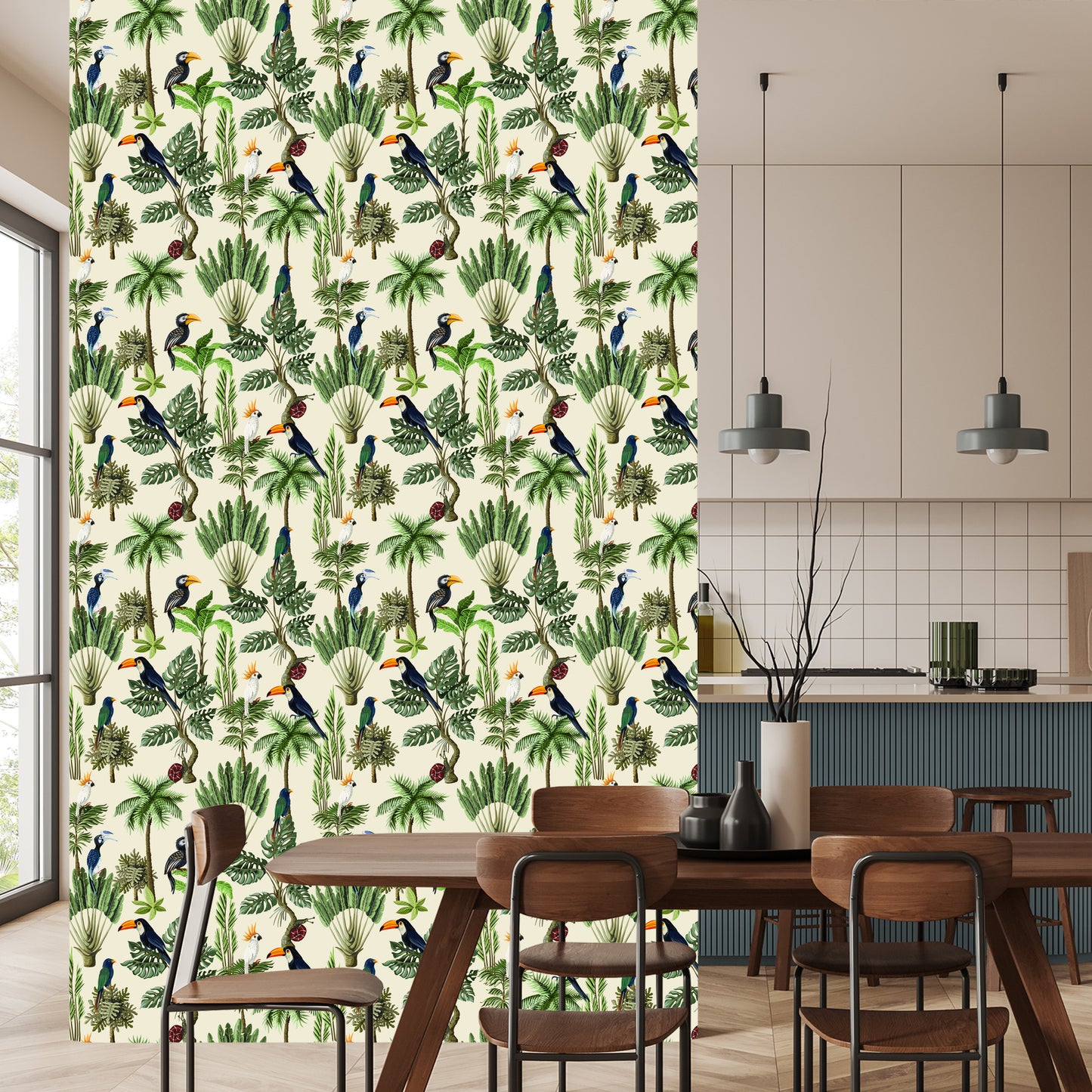 Wallpaper Exotic Birds And Plants In Vintage Style