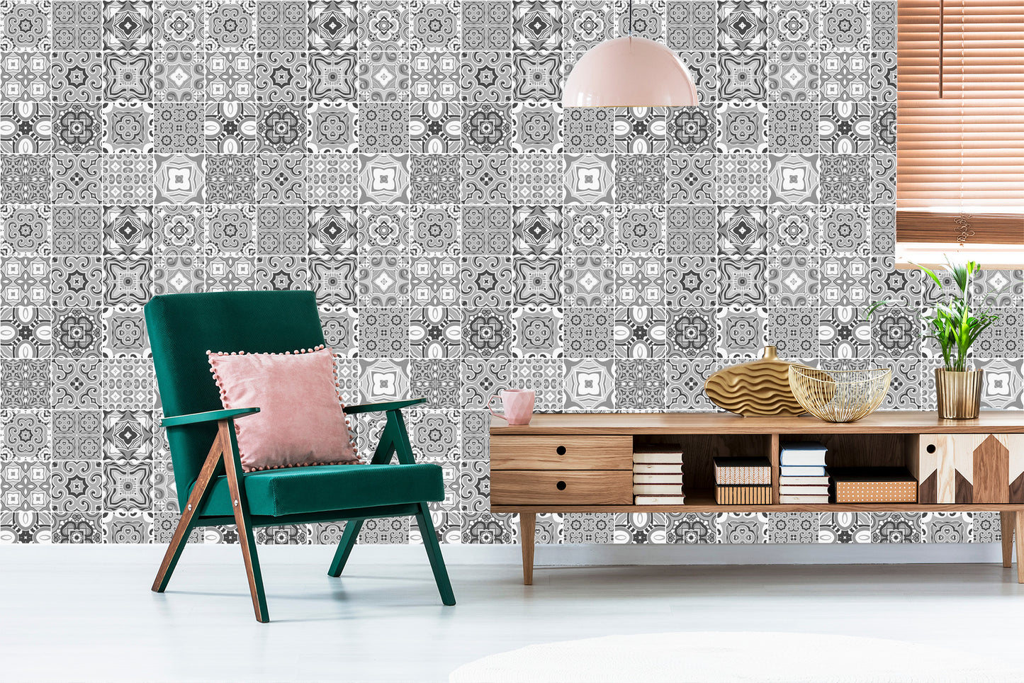 Wallpaper Decorative Mosaic In Shades Of Grey