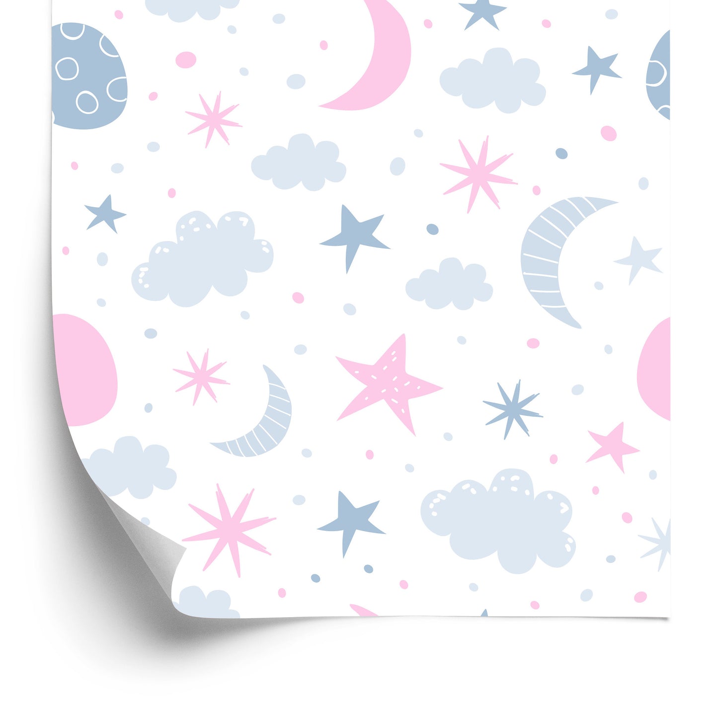 Wallpaper Stars, Clouds And Moons In Scandinavian Style