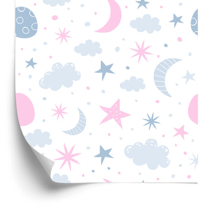 Wallpaper Stars, Clouds And Moons In Scandinavian Style