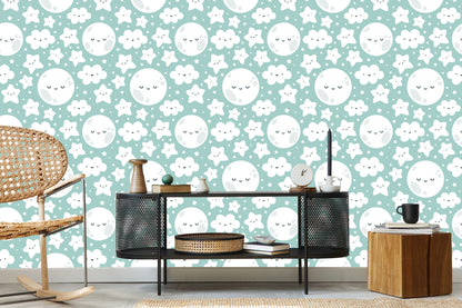 Wallpaper Happy Stars, Clouds And Moons