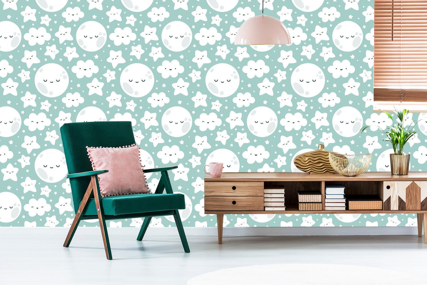 Wallpaper Happy Stars, Clouds And Moons