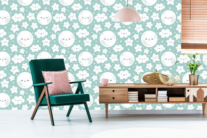 Wallpaper Happy Stars, Clouds And Moons