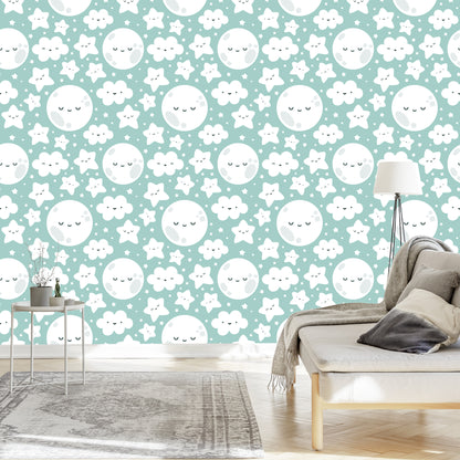 Wallpaper Happy Stars, Clouds And Moons