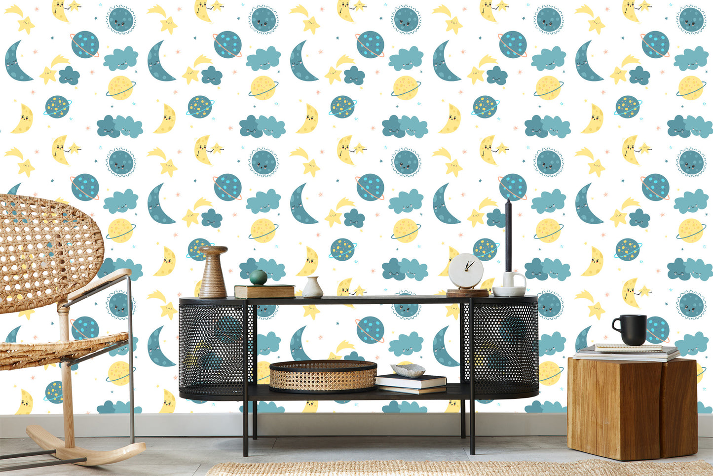 Wallpaper Colourful Stars, Planets, Moons And Clouds