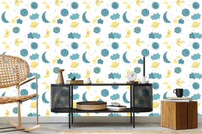 Wallpaper Colourful Stars, Planets, Moons And Clouds