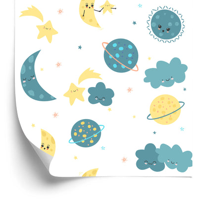 Wallpaper Colourful Stars, Planets, Moons And Clouds